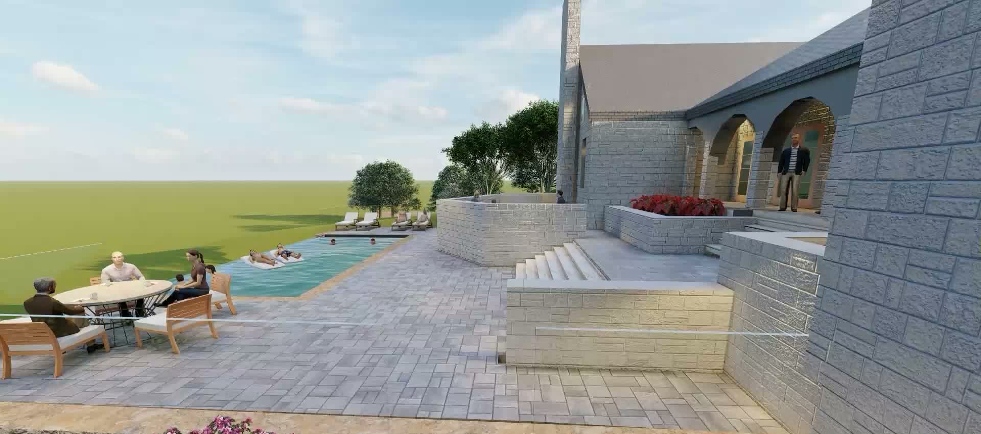 Dining terrace beside the pool at a proposed evening manor