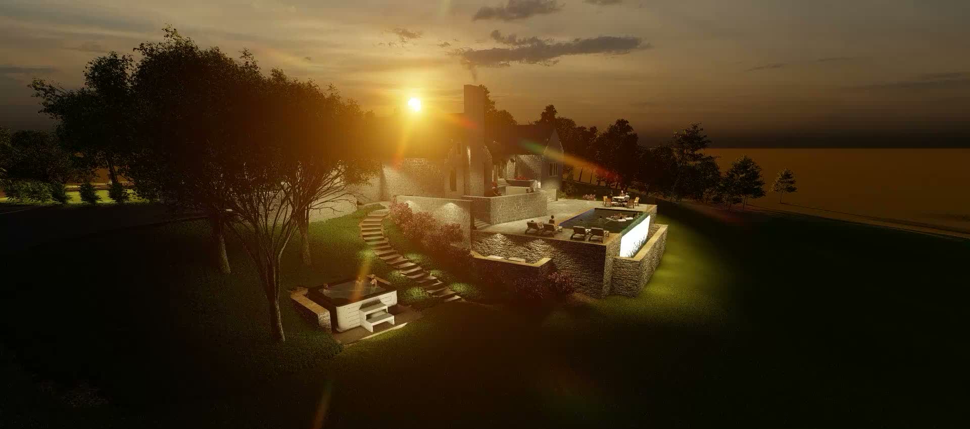 Spa terrace at sunset at a proposed evening manor