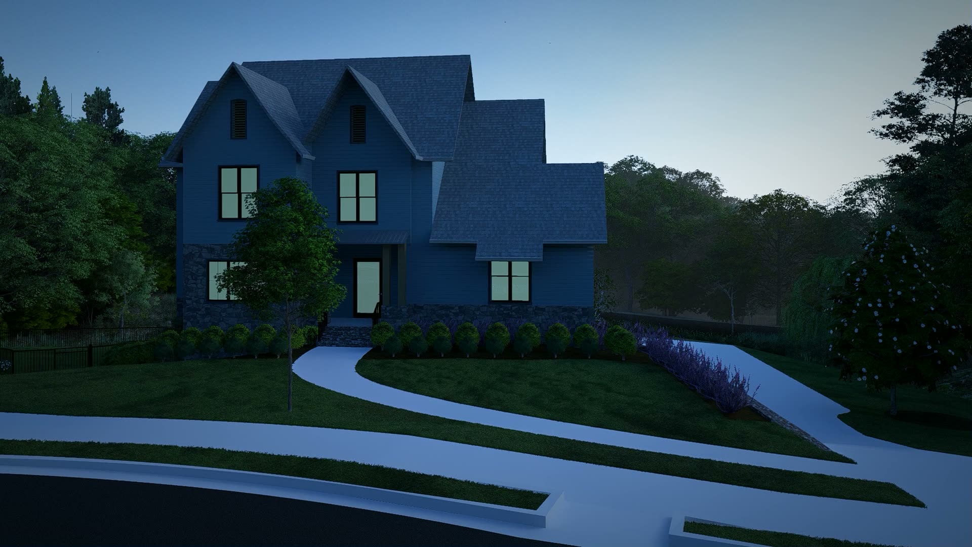 Front view of a proposed lake house residence